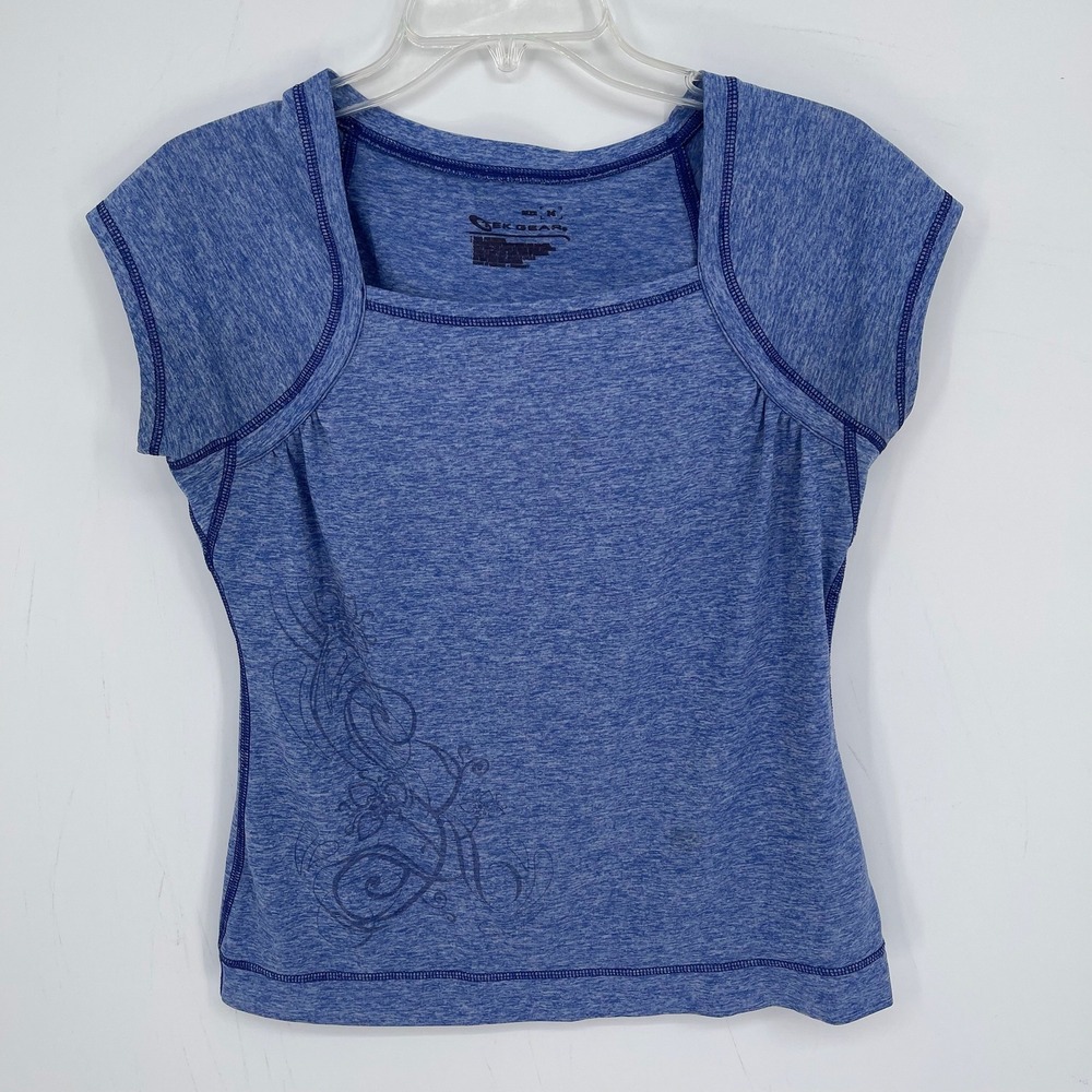 Tek Gear Women's Blue Heathered Square Neck Gym Yoga Athletic T-Shirt Size‎ M